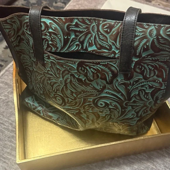 PATRICIA NASH Elegant Brown and Turquoise Tote Bag - Picture 2 of 8